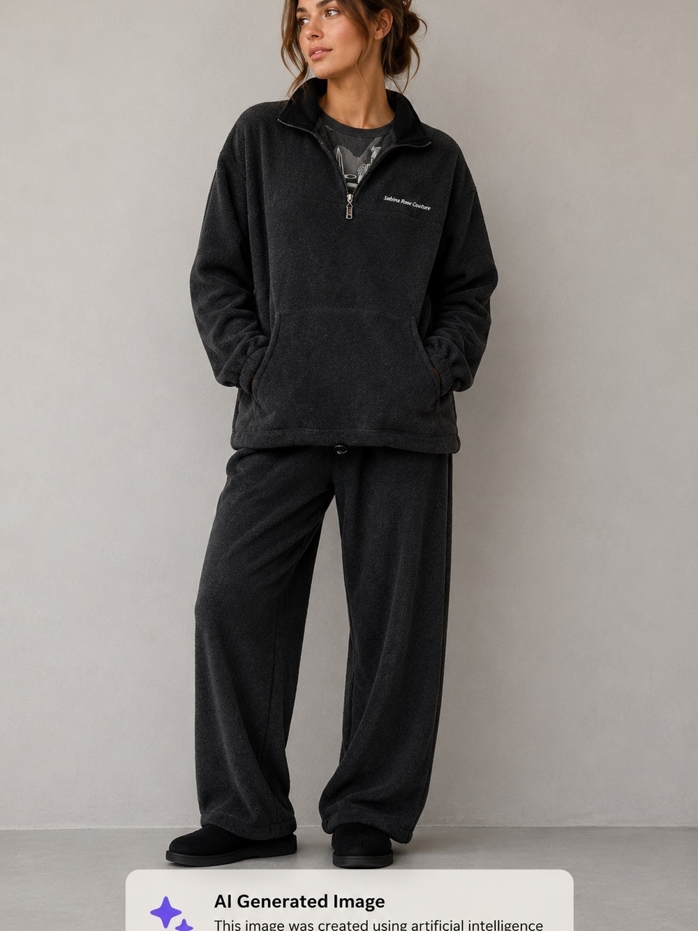 Sabina Rose Couture 1/4 Zip Sweatpants and Shirt "Put on your Armour" Gray